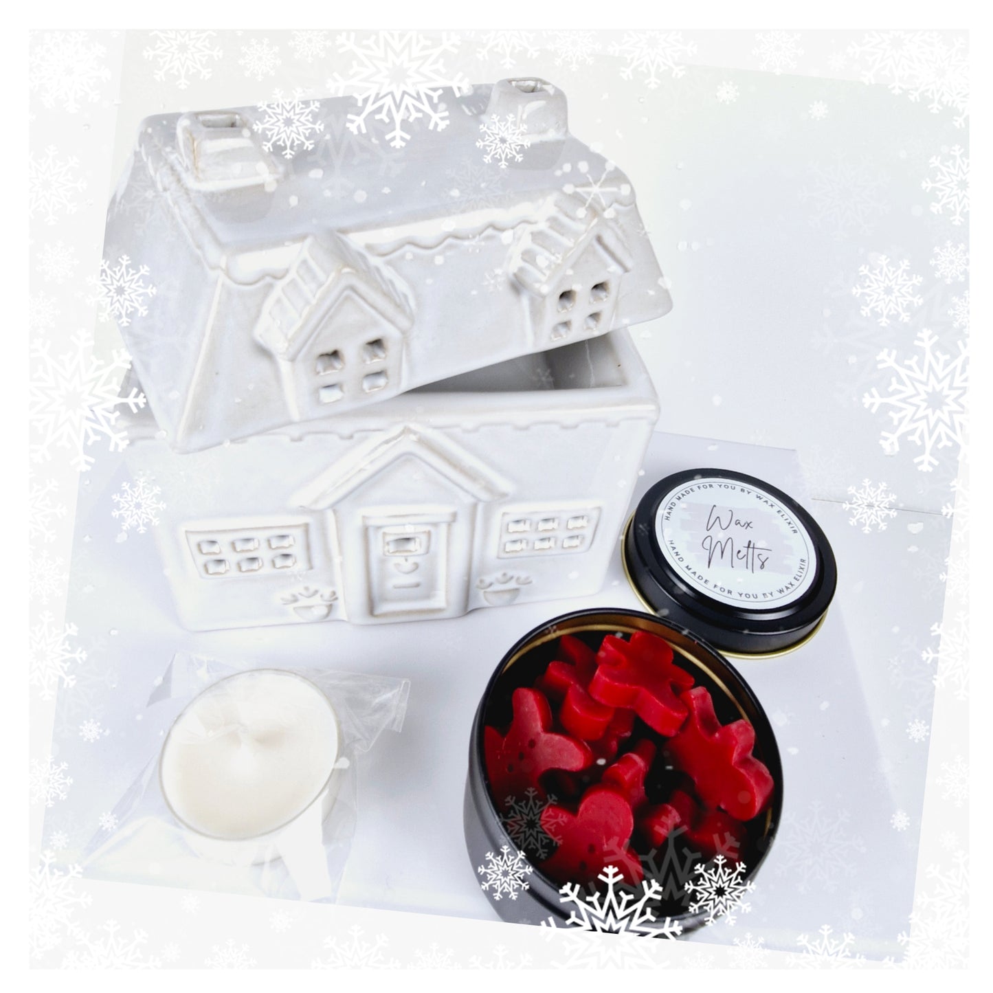 Christmas House Wax Burner and Gingerbread Man Wax Melts in Luxury Gift Box