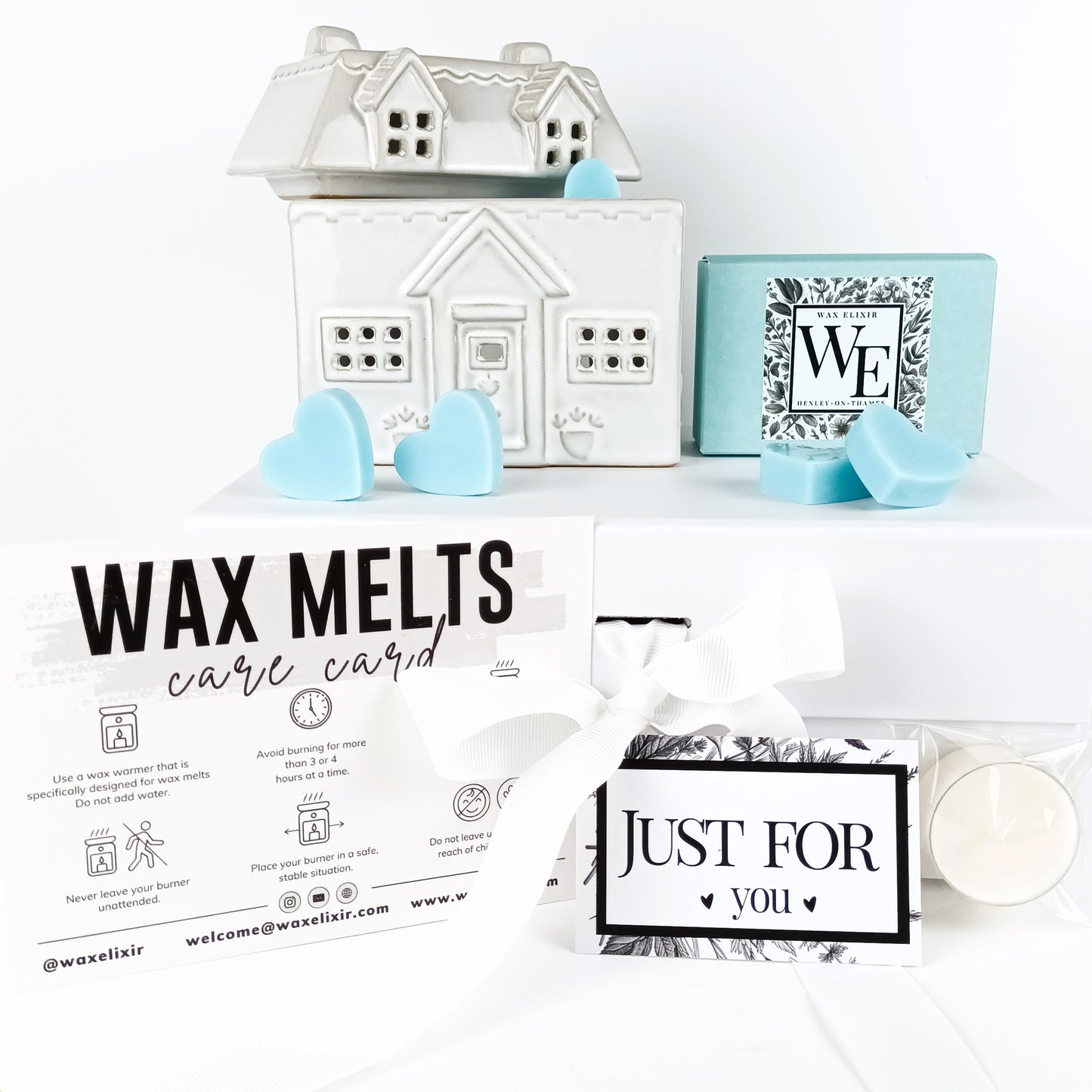 House Wax Burner and Lemon & Lavender Heart Wax Melts in Luxury Gift Box