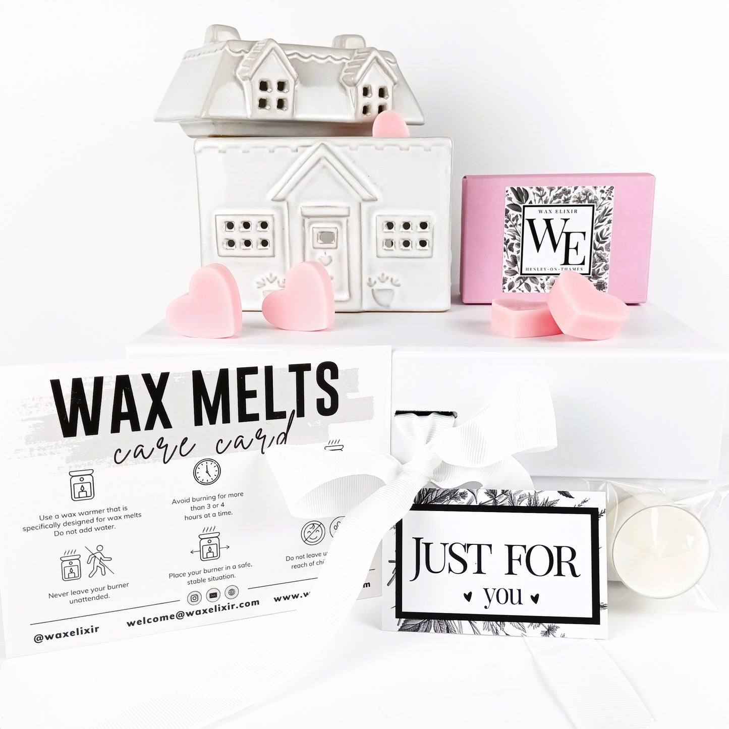 House Wax Burner and Plum Rose & Patchouli Heart Wax Melts in Luxury Gift Box