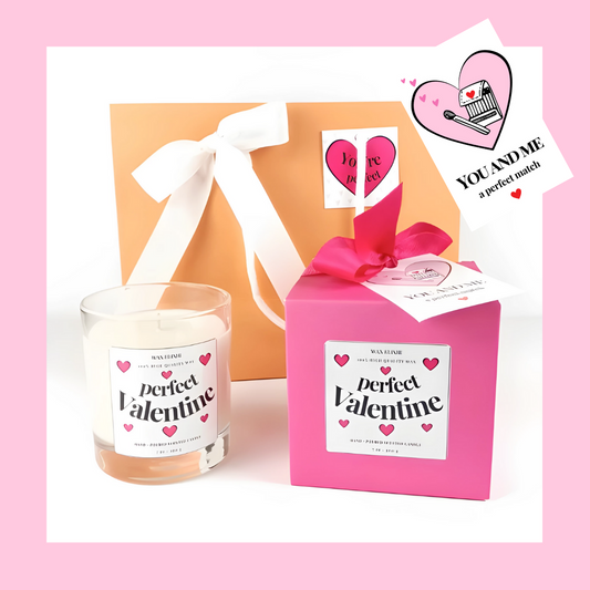 Handmade Soy Wax Valentine’s Day Candle Gift For Her in Blush Pink Gift Pack with Bag & Swing Tag