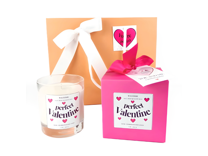 Handmade Soy Wax Valentine’s Day Candle Gift For Her in Blush Pink Gift Pack with Bag & Swing Tag