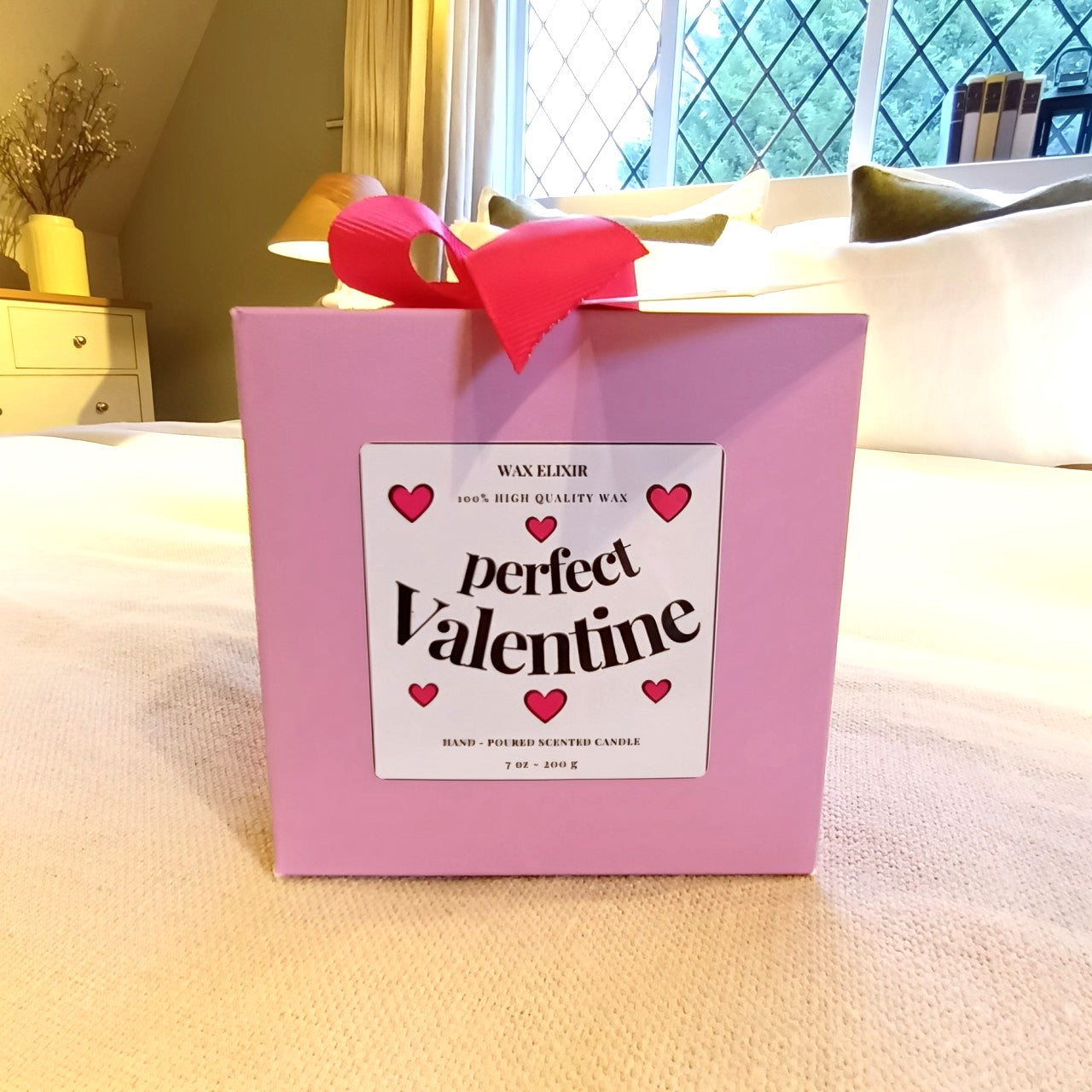 Handmade Soy Wax Valentine’s Day Candle Gift For Her in Blush Pink Gift Pack with Bag & Swing Tag