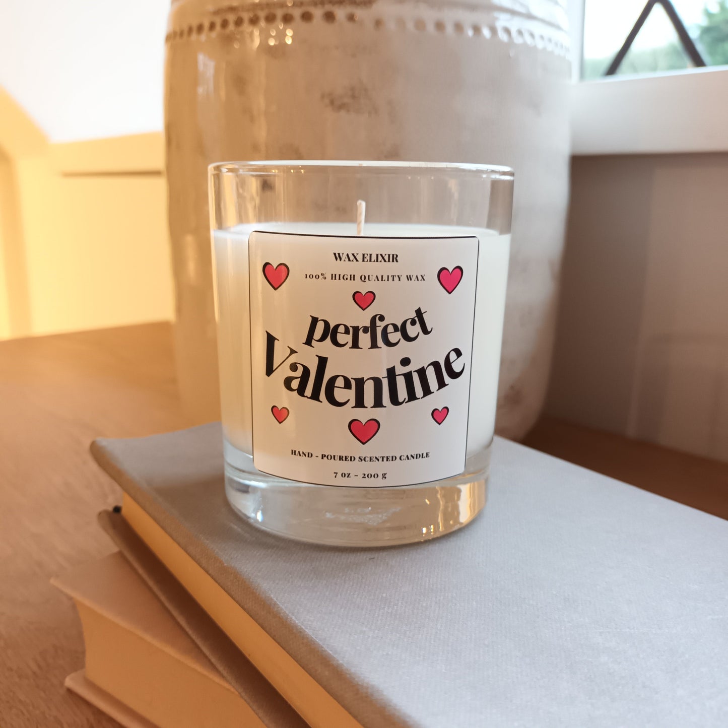 Handmade Soy Wax Valentine’s Day Candle Gift For Her in Blush Pink Gift Pack with Bag & Swing Tag