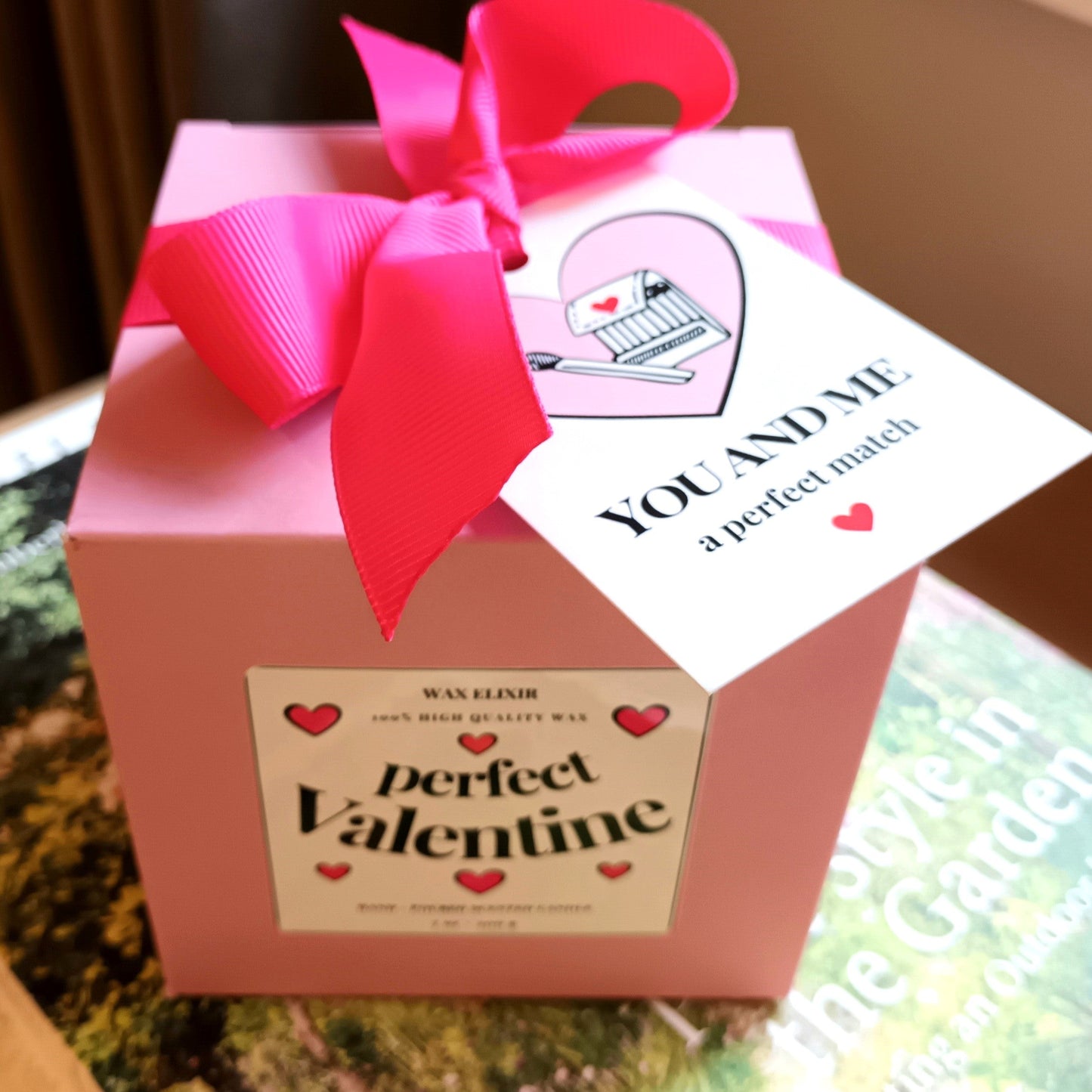 Handmade Soy Wax Valentine’s Day Candle Gift For Her in Blush Pink Gift Pack with Bag & Swing Tag