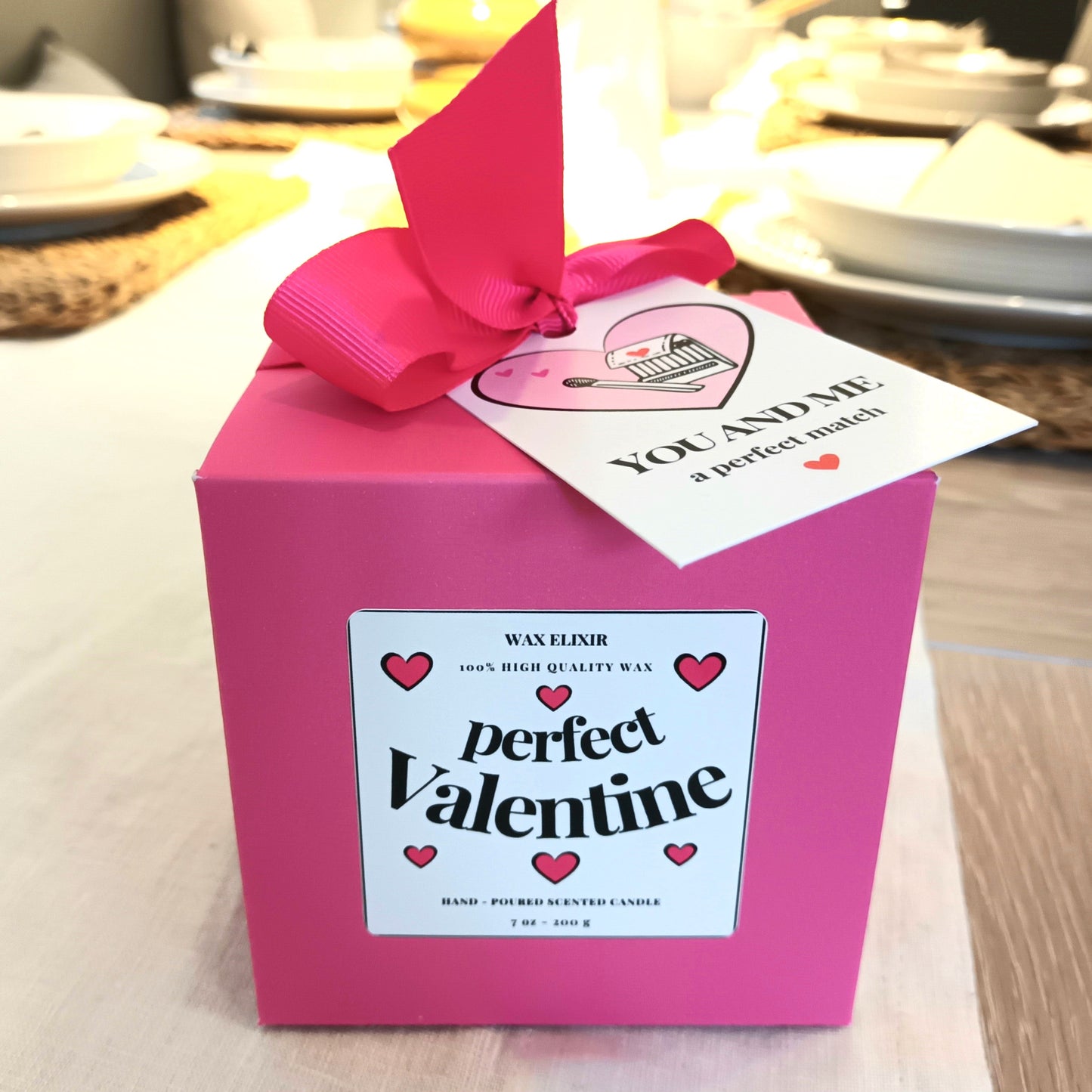 Handmade Soy Wax Valentine’s Day Candle Gift For Her in Hot Pink Gift Pack with Bag & Swing Tag