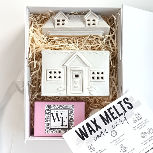 House Wax Burner and Plum Rose & Patchouli Heart Wax Melts in Luxury Gift Box