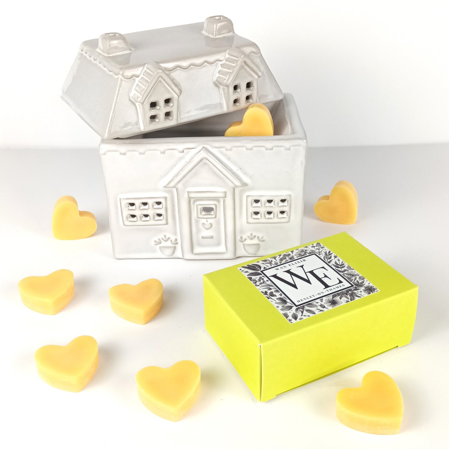 House Wax Burner and Lemongrass & Ginger Heart Wax Melts in Luxury Gift Box