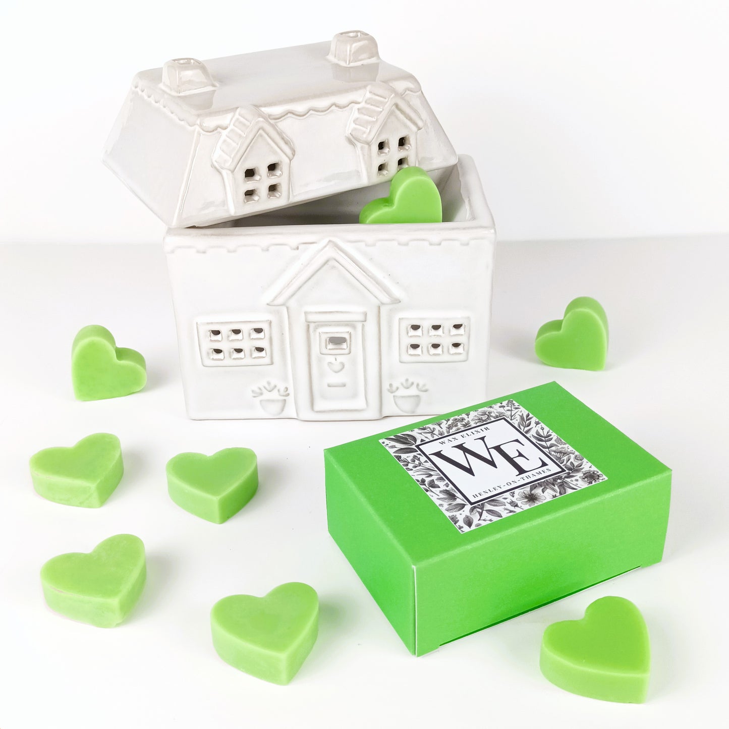 House Wax Burner and Bamboo Heart Wax Melts in Luxury Gift Box