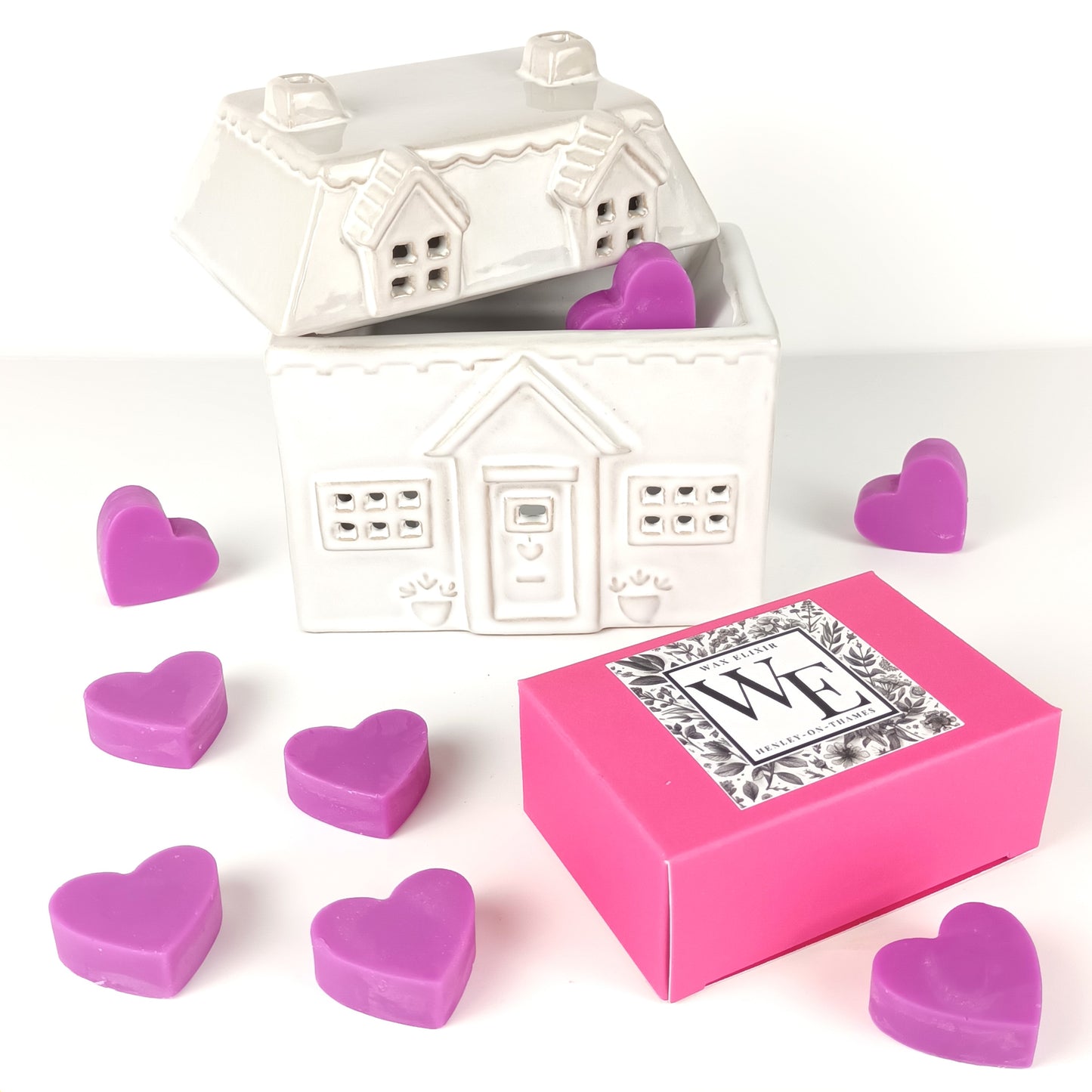 House Wax Burner and Pink Pepper & Rose Heart Wax Melts in Luxury Gift Box