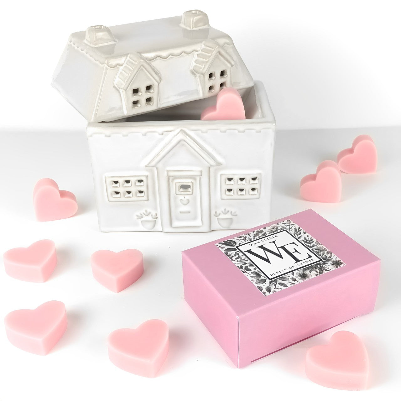 House Wax Burner and Plum Rose & Patchouli Heart Wax Melts in Luxury Gift Box