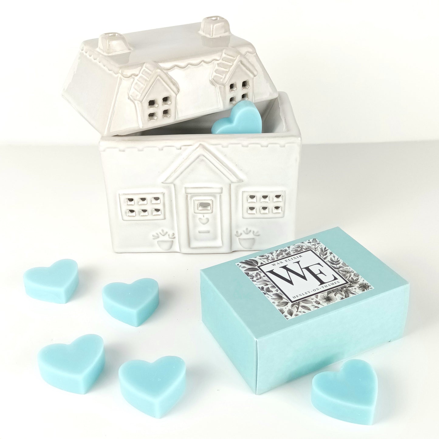 House Wax Burner and Lemon & Lavender Heart Wax Melts in Luxury Gift Box