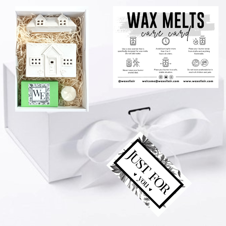 House Wax Burner and Bamboo Heart Wax Melts in Luxury Gift Box