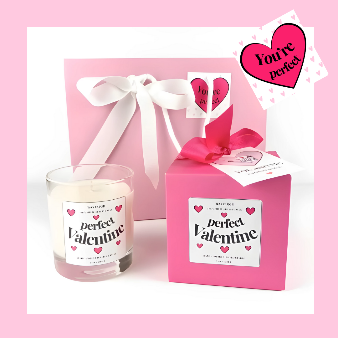 Handmade Soy Wax Valentine’s Day Candle Gift For Her in Hot Pink Gift Pack with Bag & Swing Tag