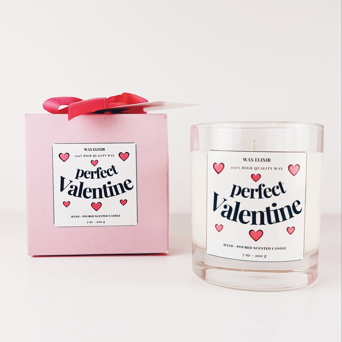 Handmade Soy Wax Valentine’s Day Candle Gift For Her in Blush Pink Gift Pack with Bag & Swing Tag