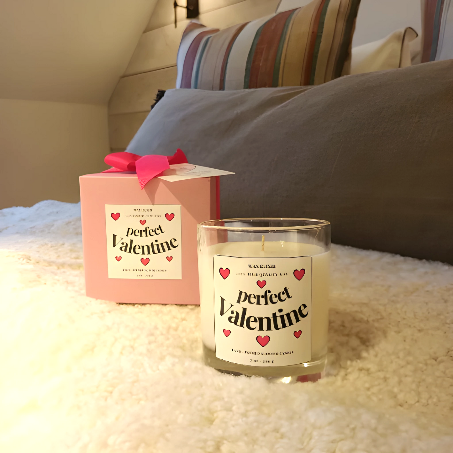 Handmade Soy Wax Valentine’s Day Candle Gift For Her in Blush Pink Gift Pack with Bag & Swing Tag