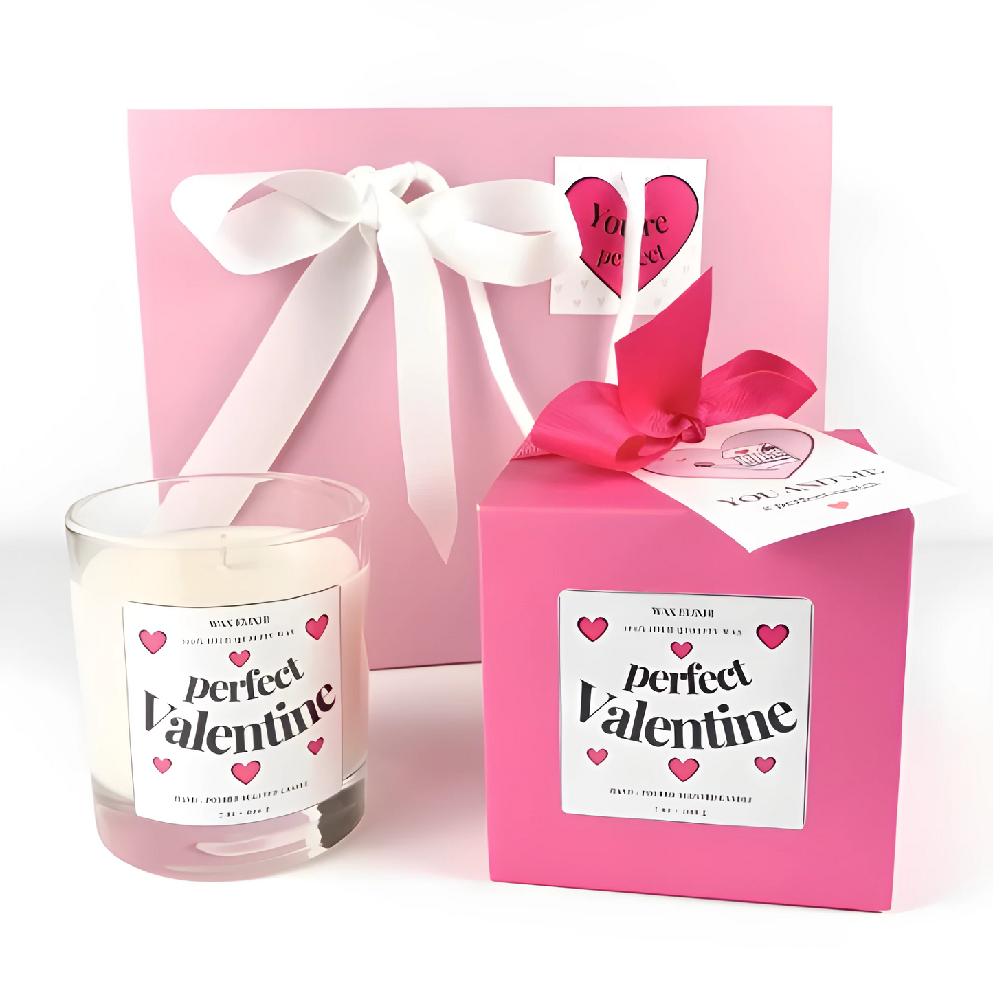 Handmade Soy Wax Valentine’s Day Candle Gift For Her in Hot Pink Gift Pack with Bag & Swing Tag